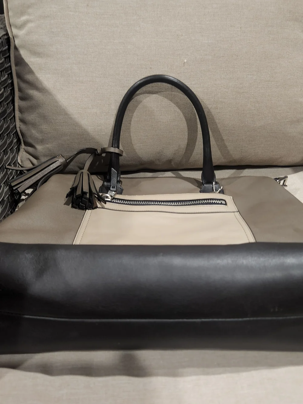 Coach Legacy Colorblock Rory Satchel 19902 Leather Taupe Black Gray Tassel Bag